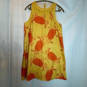 Womens Yellow Crab Print Sleeveless Mini Dress Size L Resort Beach‎ Vacation Fun